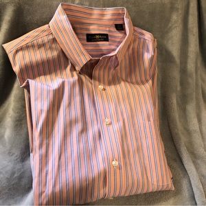 Club Room Salmon w Blue Stripe Shirt Size 17 1/2 32/33